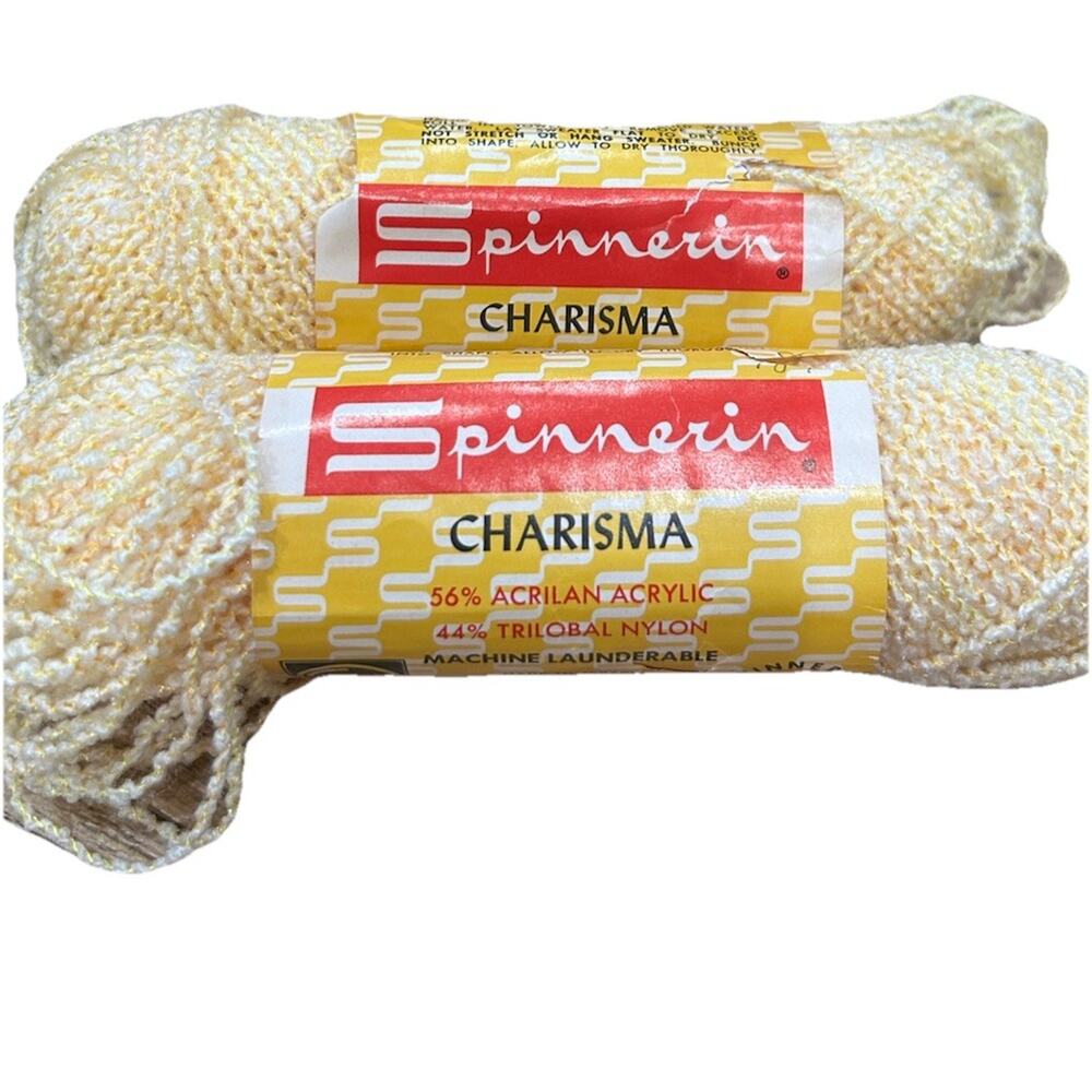 Vtg Spinnerin Charisma‎ Yellow #1704 Lot of 2 1oz Skeins Acrylic Nylon Blend